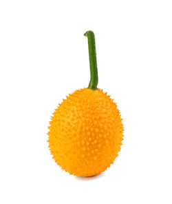 Close-up of orange fruit against white background