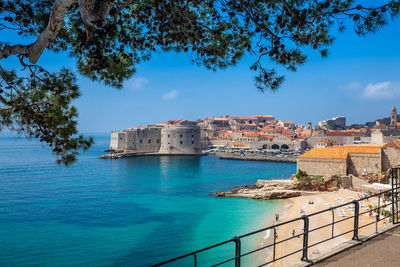 The beautiful banje beach and dubrovnik city