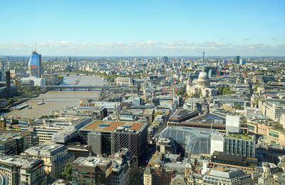 High angle view of cityscape against sky
