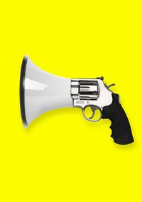 Close-up of handgun megaphone over yellow background