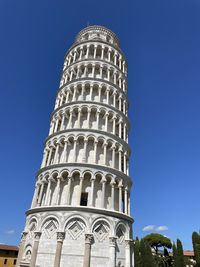 Low angle view of historical building against clear blue sky