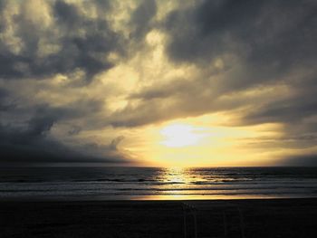 Scenic view of sea against dramatic sky