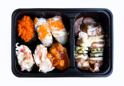 High angle view of sushi in plate