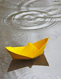 Close-up of yellow paper floating on water