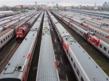 High angle view of train on railroad tracks