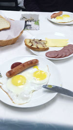 Close-up of breakfast served on table