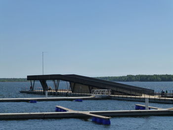 Scenic view of lake against clear blue sky