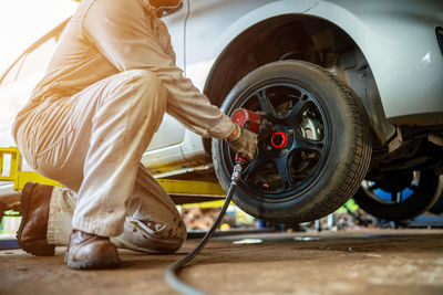 Man working in car