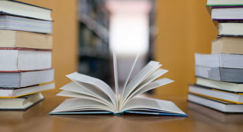 Close-up of books on table