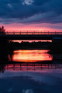 Bridge over river against sky at sunset
