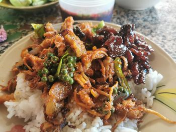 High angle view of meal served in plate