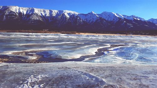 Scenic view of snowcapped mountains against sky