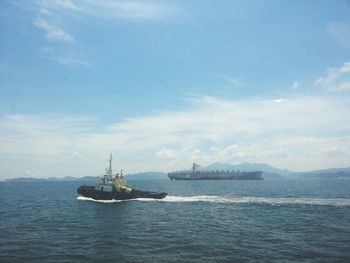 Boat sailing in sea