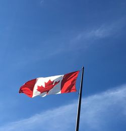 Low angle view of flag against sky