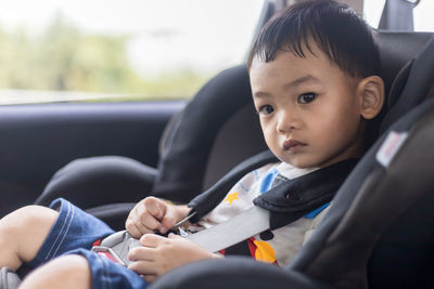 Portrait of boy sitting in car