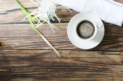 High angle view of coffee on table