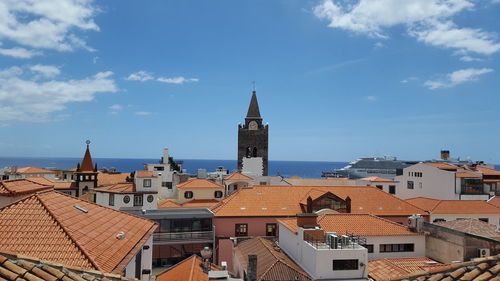 View of buildings in town against sky