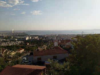 High angle view of townscape against sky