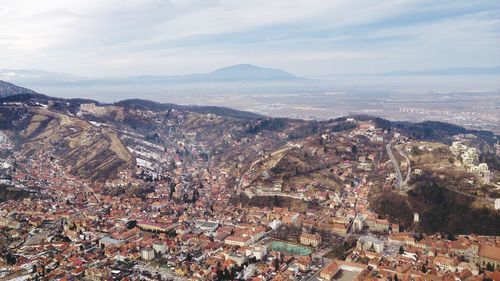 High angle view of townscape against sky