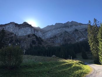 Scenic view of mountains against clear sky