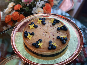 High angle view of red chili on table