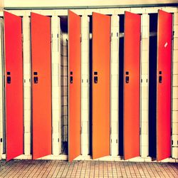 Red closed doors of building