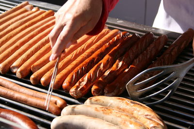 High angle view of preparing food for sale at market stall