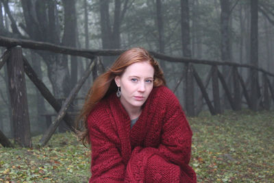 Portrait of beautiful woman in forest