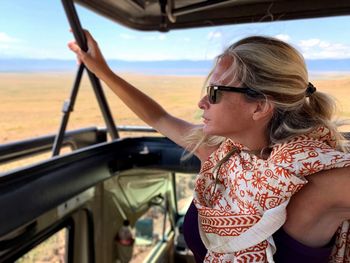 Woman traveling in car