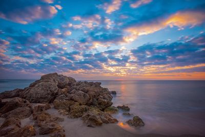 Scenic view of sea against sky during sunset