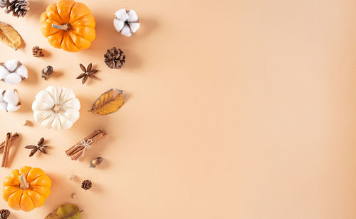 High angle view of orange fruit on table