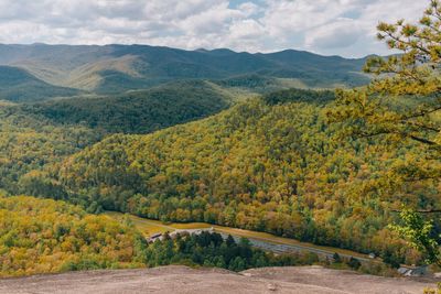 Scenic view of landscape against sky during autumn