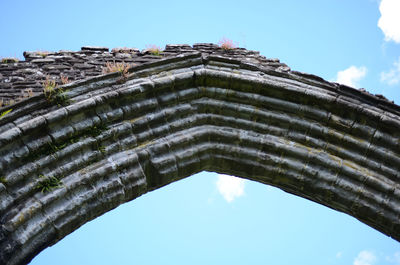 Low angle view of built structure against blue sky