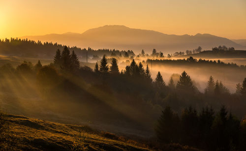 Scenic view of landscape against sky during sunset