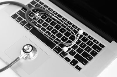 High angle view of computer keyboard on table