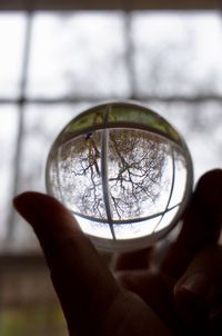 Close-up of hand holding glass against the sky