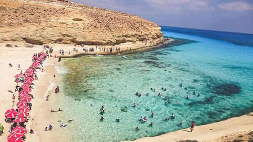 High angle view of people on beach