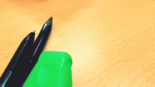 High angle view of pens on table