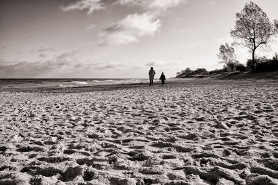 People on beach against sky