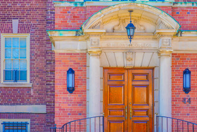 Closed door of building