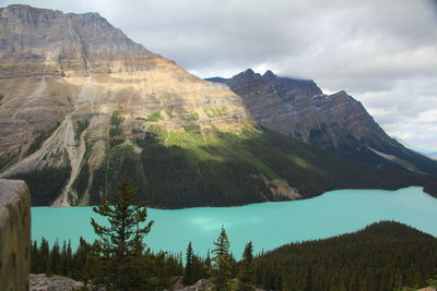 Scenic view of mountains against cloudy sky