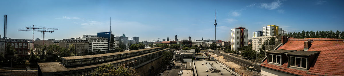 Panoramic view of buildings against sky in city