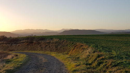 Scenic view of field against sky during sunset