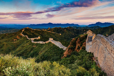 Great wall of china against clear sky during sunset