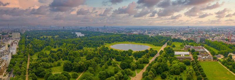 Beautiful aerial london view from above with the hyde park
