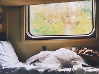 View of train through window