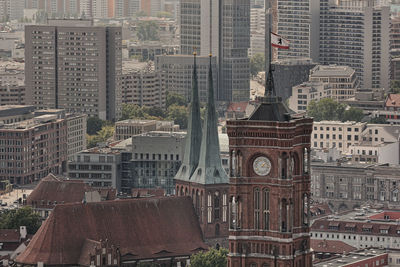 High angle view of buildings in city