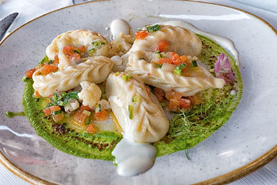 High angle view of meal served in plate