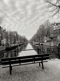 Scenic view of river against sky in city