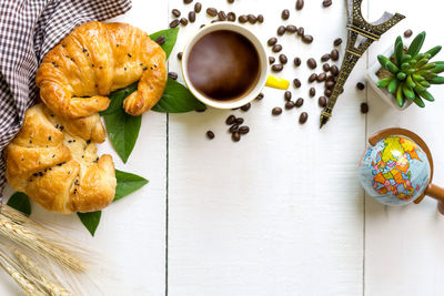 High angle view of breakfast on table